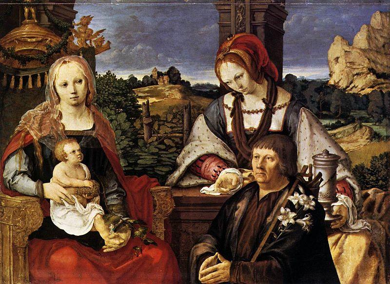 Lucas van Leyden Virgin and Child with Mary Magdalen and a donor oil painting picture